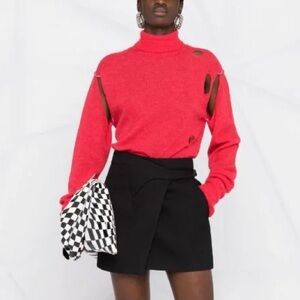 Maison Margiela MM6 Distressed Alpaca Red Turtleneck Sweater